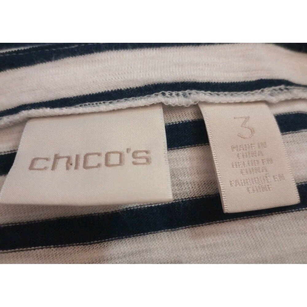 Chico's Too Floral Embroidered Stripe‎ Tassel 3/4 Sleeve Size Medium - Picture 5 of 6